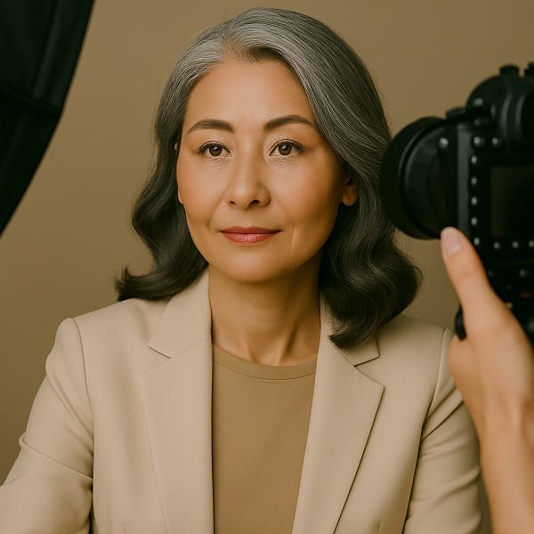모델 촬영 중인 60대 여성